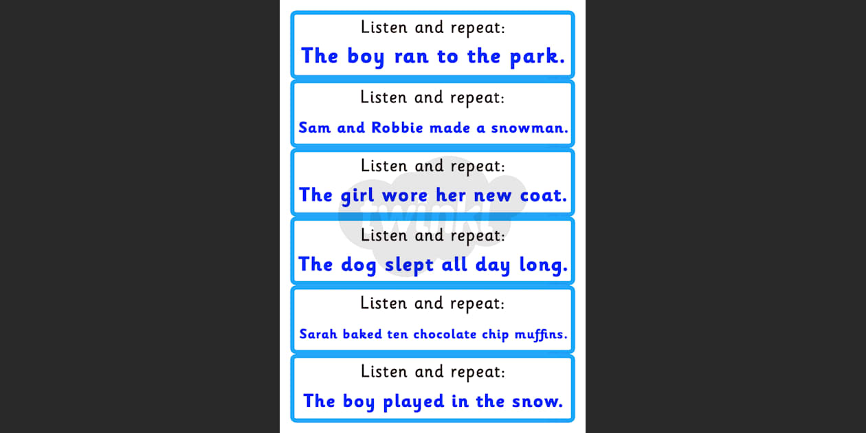 Listen and Repeat 6 and 7 Word Sentence Cards - Twinkl