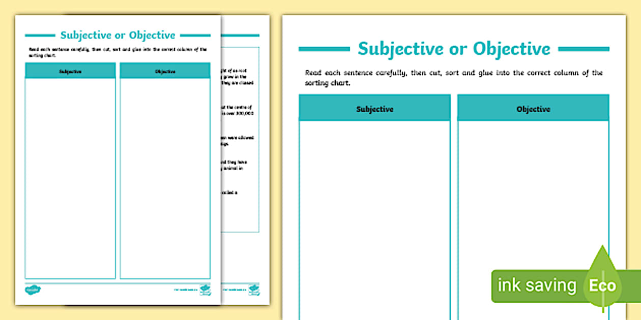 Subjective vs Objective Point of View Worksheets - Twinkl