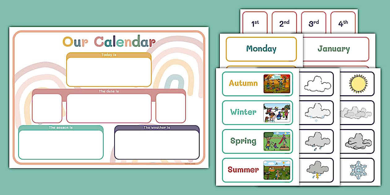 EYFS Muted Rainbow Daily Calendar and Weather Chart | Twinkl