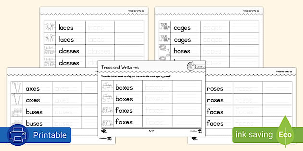 Grade 2 Phonics Trace and Write -es (teacher made) - Twinkl