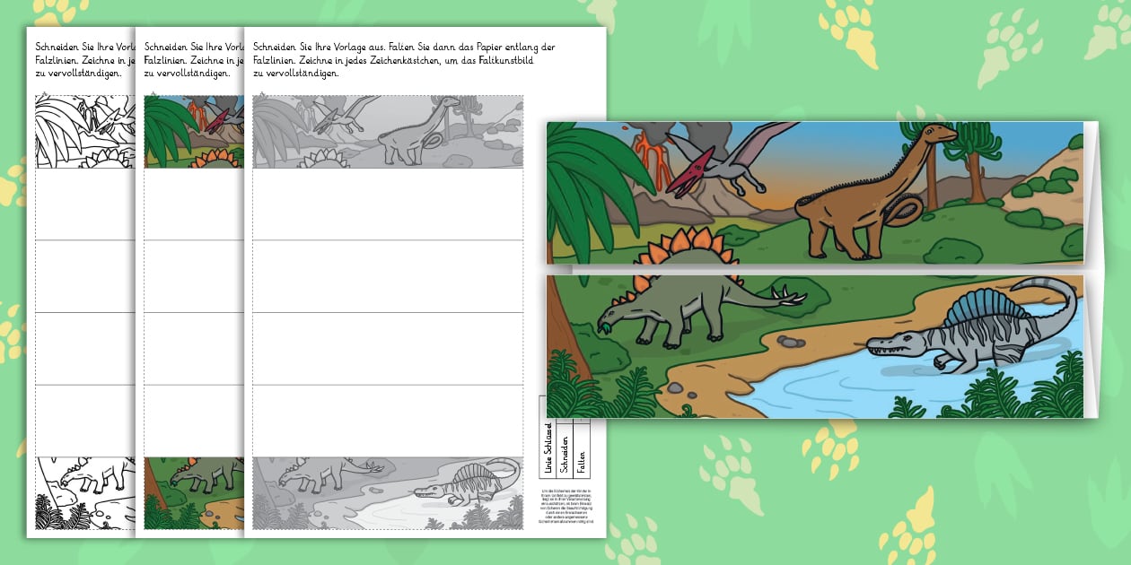 Dinosaurier - Faltkunst Vorlage (Teacher-Made) - Twinkl