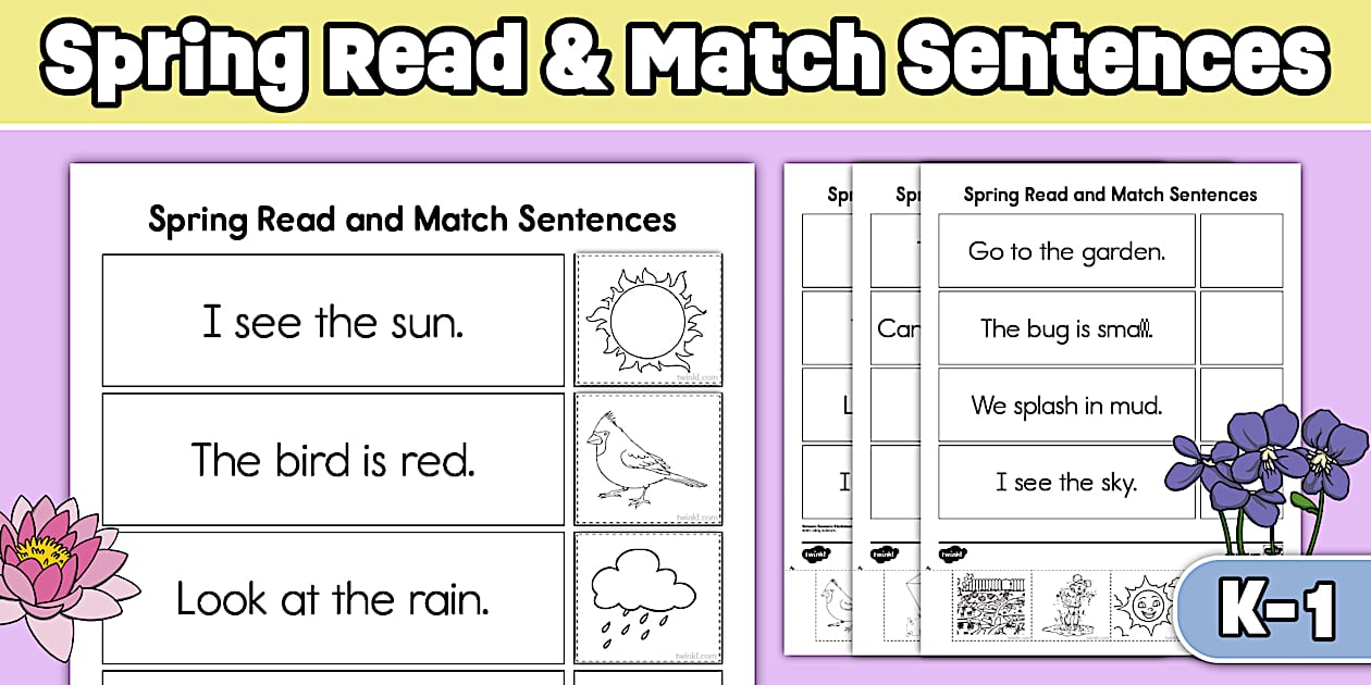 Spring Read and Match Sentences Cut and Paste Worksheets