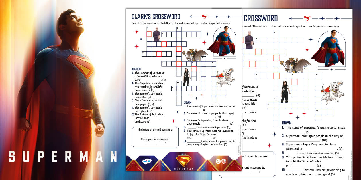 FREE Superman: Crossword (teacher made) Twinkl