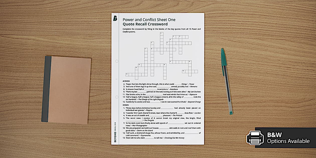 Power and Conflict Quote Recall Crossword One (Teacher Made)