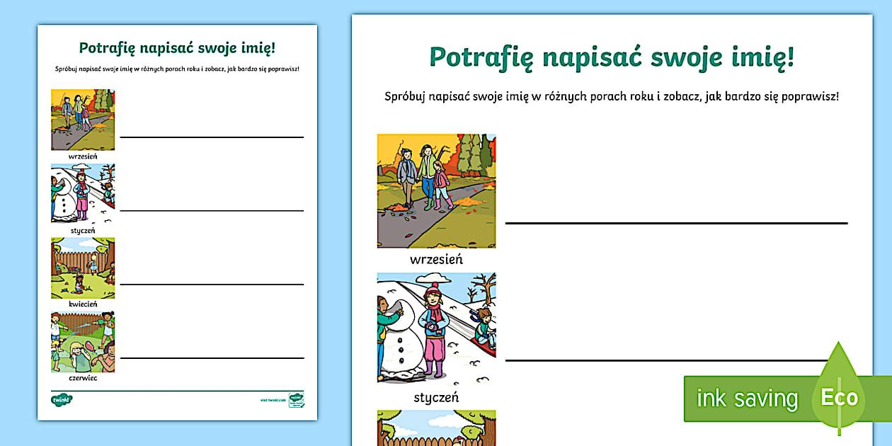 Karta pracy - Kontrola ołówka - Potrafię napisać swoje imię