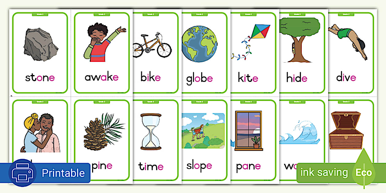Grade 3 Phonics: Silent e Flashcards (Teacher-Made) - Twinkl