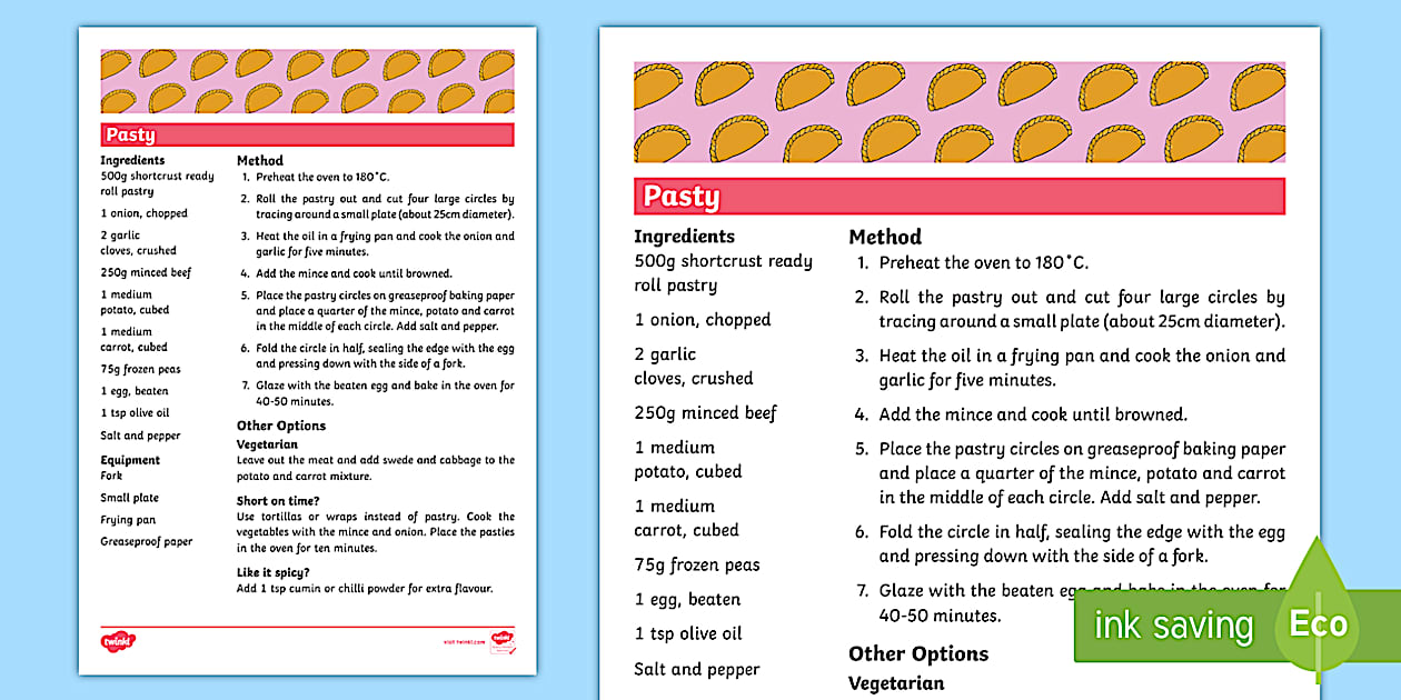 Pasty Recipe (Teacher-Made) - Twinkl