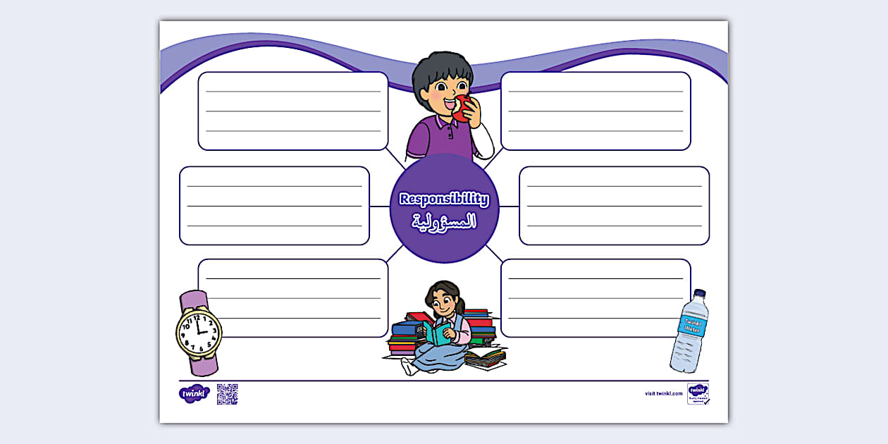 Values Mind Map - Responsibility - Arabic/English - Twinkl
