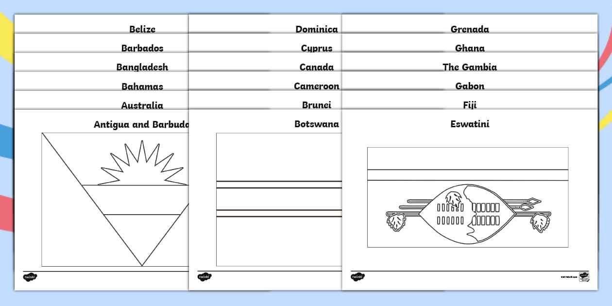 Commonwealth Country Flags Colouring Sheets Pack