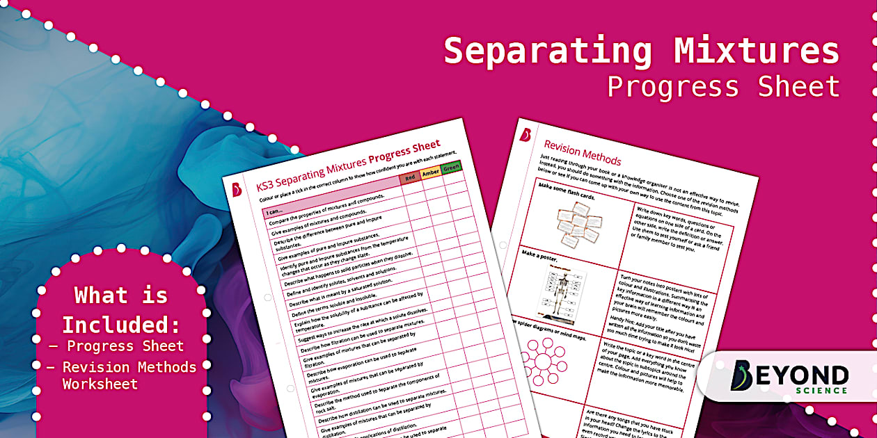KS3 Separating Mixtures Progress Sheet | Beyond