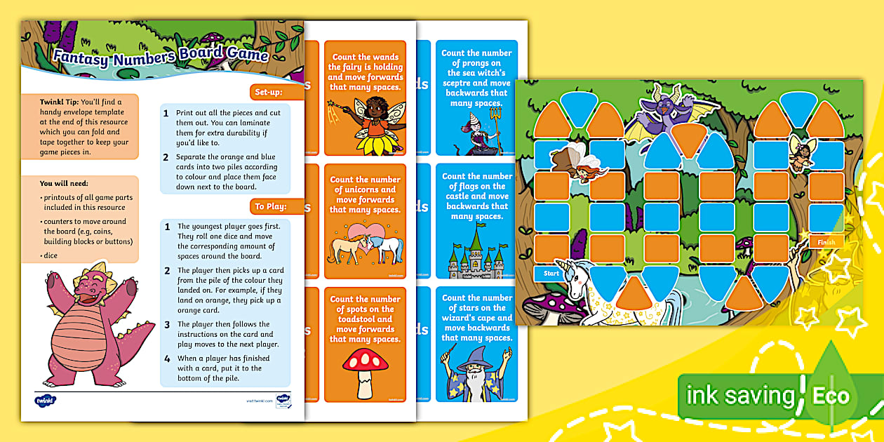 Fantasy Numbers Language Fantasy Numbers Board Game (teacher made) - Twinkl
