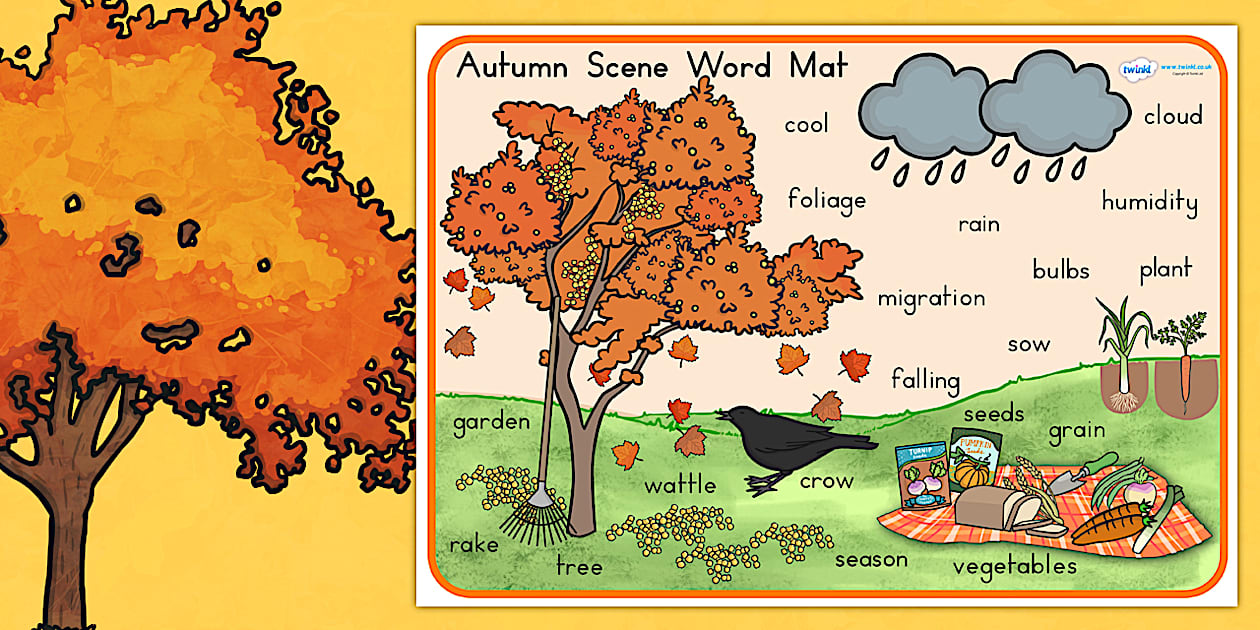 Autumn Scene Word Mat (teacher made) - Twinkl