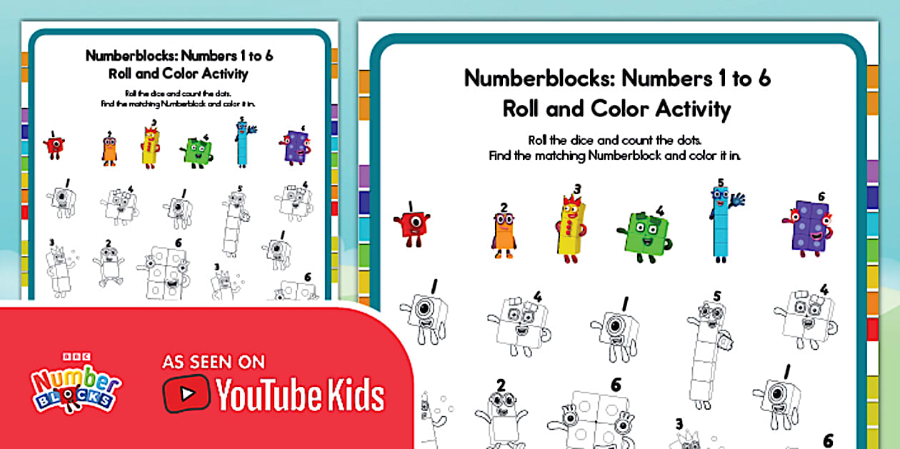 Numberblocks Roll And Color To 6 Worksheet teacher Made 