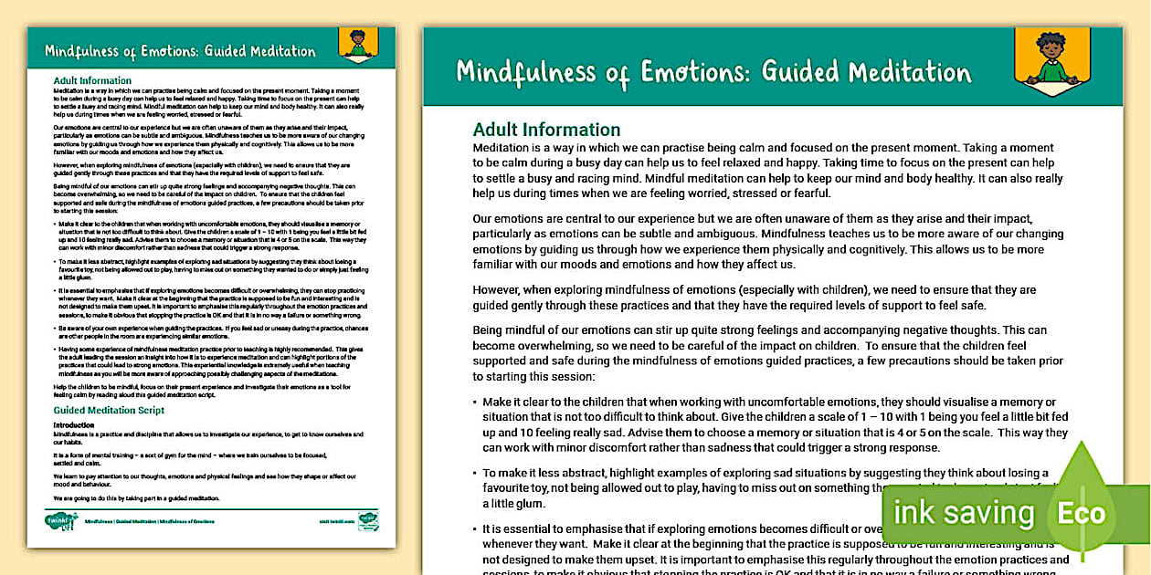 Mindfulness of Emotions Guided Meditation - Twinkl