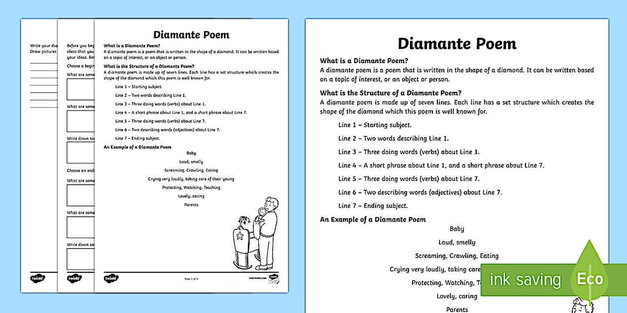 NSW Diamante Poem Writing Template (teacher made) Twinkl