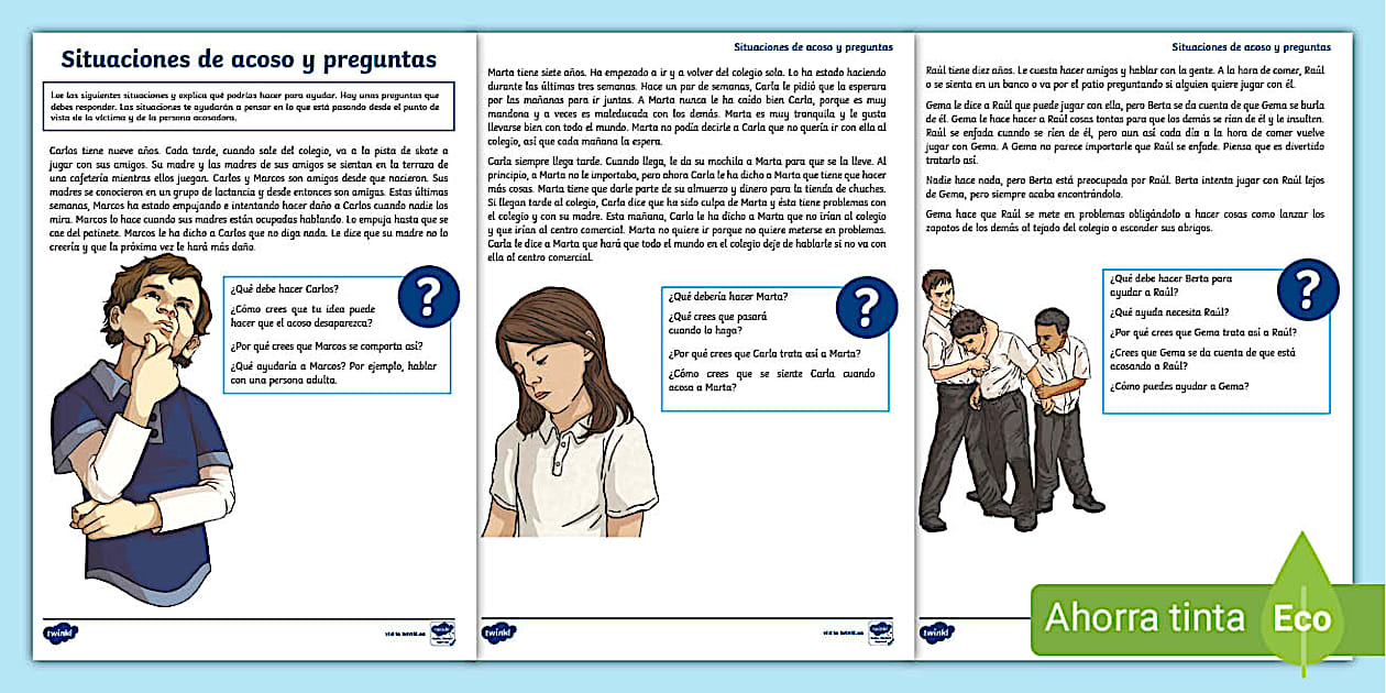 Fichas de actividad: Situaciones de acoso