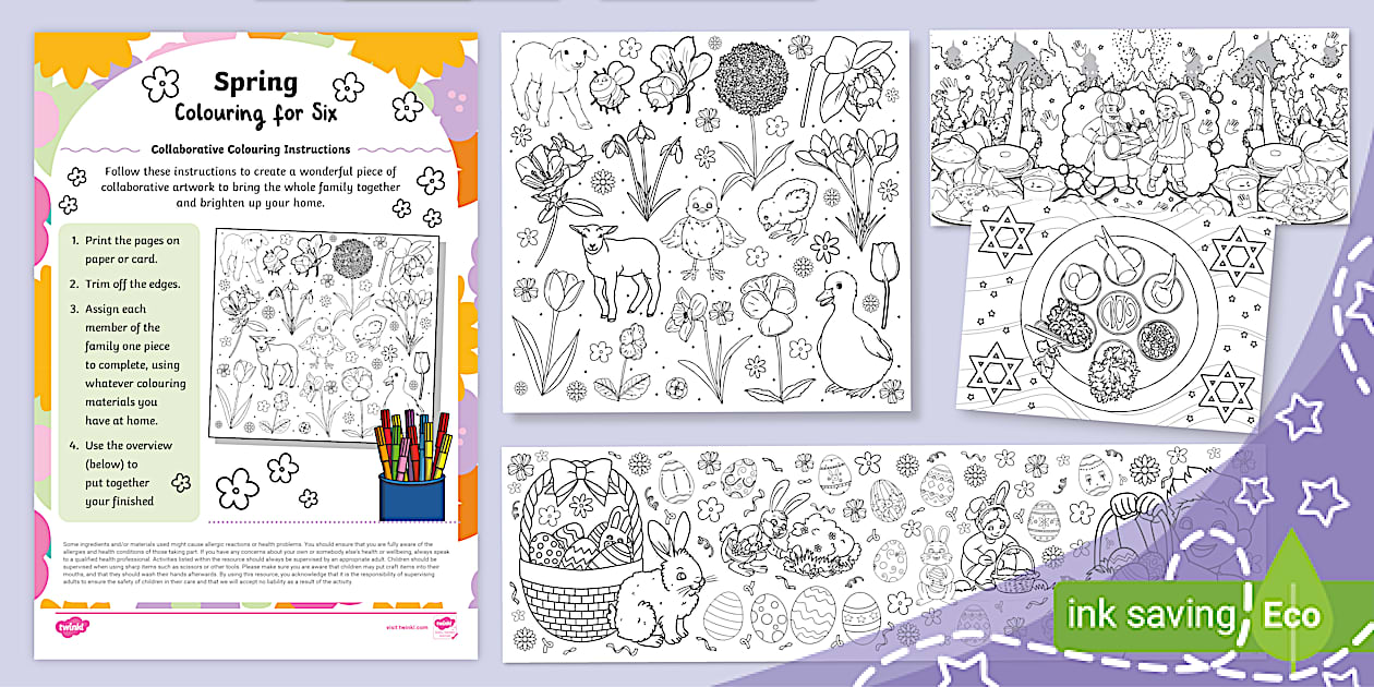Spring Colouring Completed Spring Family Collaborative Colouring Pack (Ages 5 - 7)