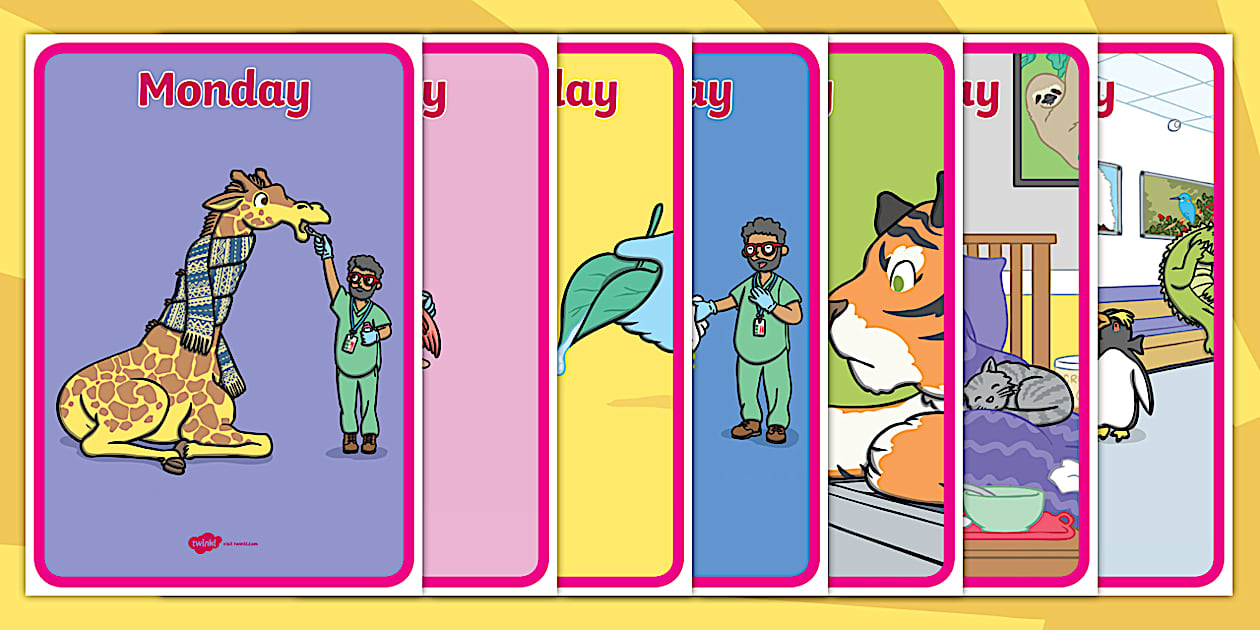 Editable The Zoo Vet: Days of the Week Posters - Twinkl