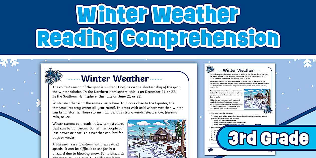 Third Grade Winter Weather Reading Passage Comprehension