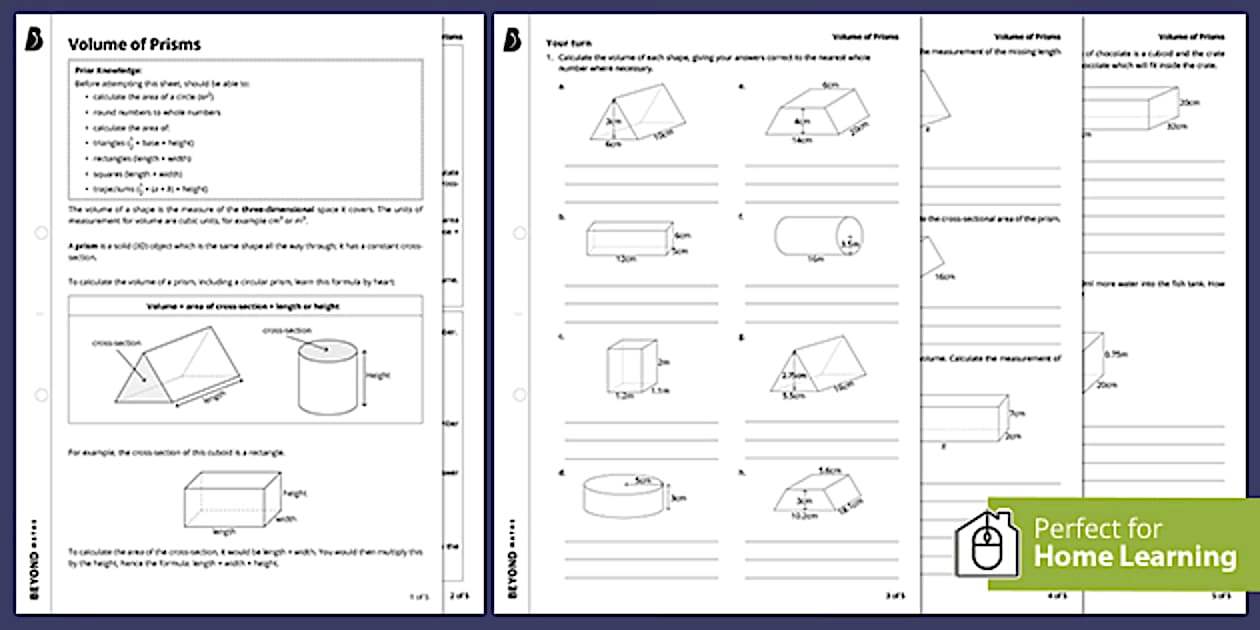 👉 Volume of Prisms Walkthrough Worksheet | Maths | Beyond
