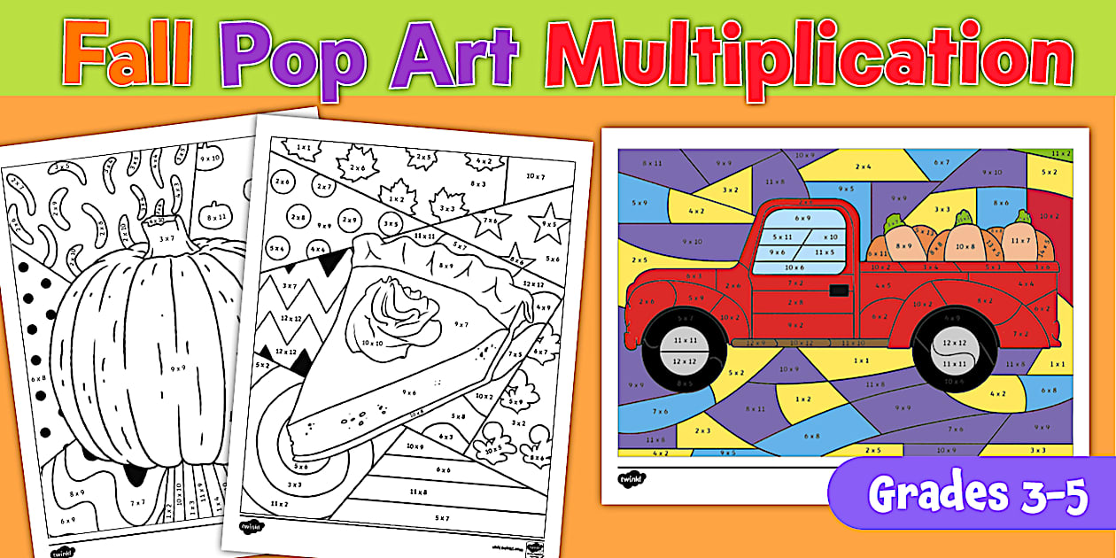 Fall Pop Art Multiplication to 12 Worksheets for 3rd 5th