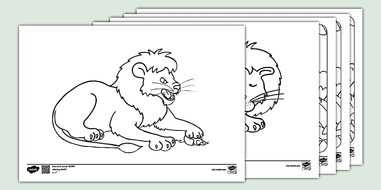 The Lion And The Mouse Colouring Sheets - Twinkl