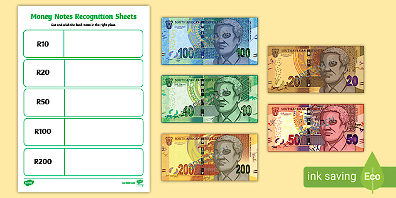 South African Money Worksheet | Notes Recognition | SA Rand