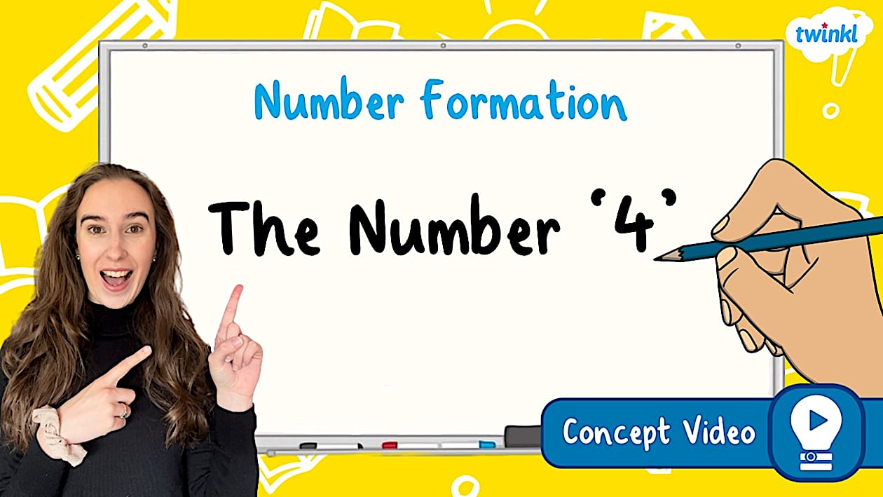 The Number #39 4 #39 (Four) Number Formation Handwriting Concept Video