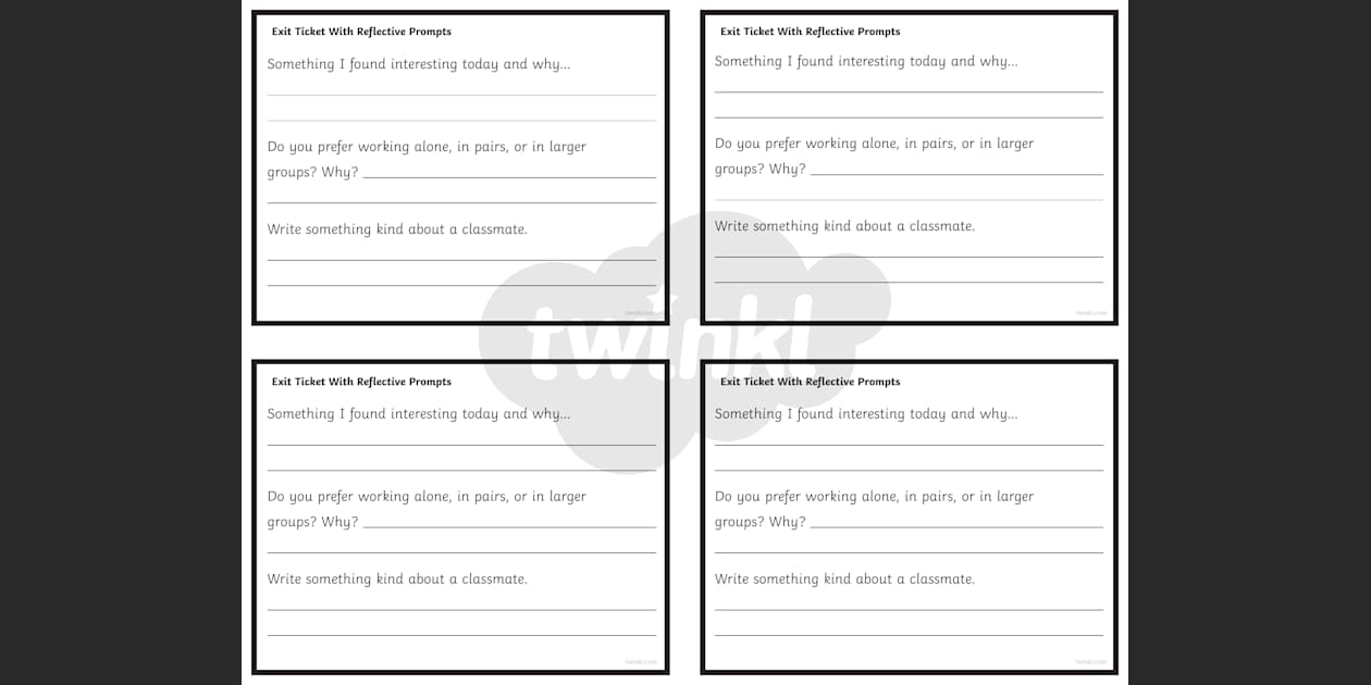 General Exit Tickets with Reflective Questions for 3rd-5th Grade