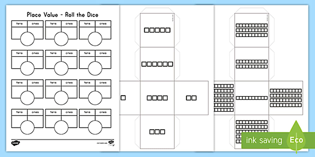 Place Value Dice Net and Worksheet / Worksheet - Twinkl