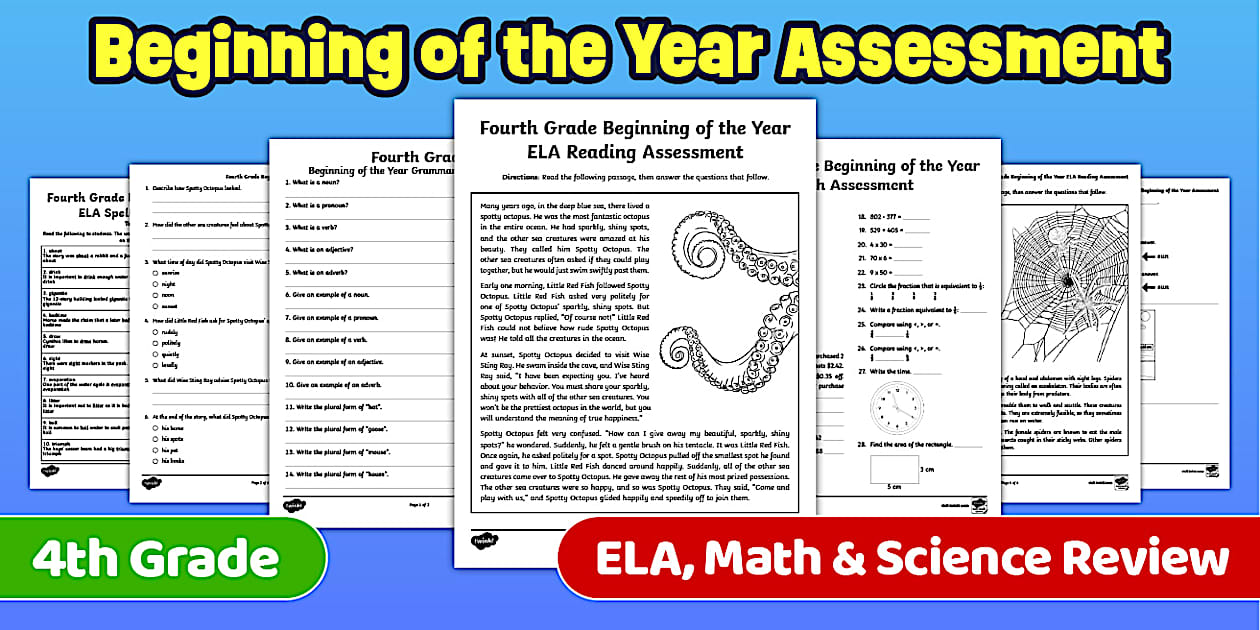 Fourth Grade Beginning of the Year Assessment Pack
