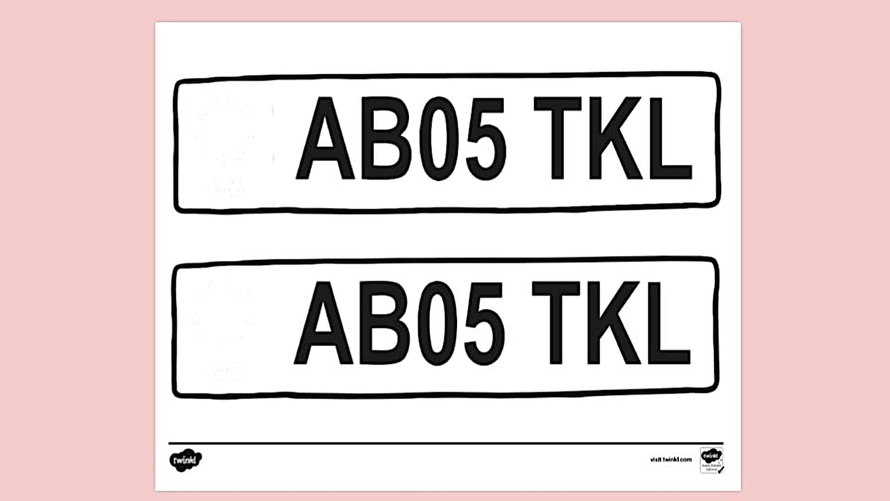 Registration Number Plate Colouring | Colouring Sheets