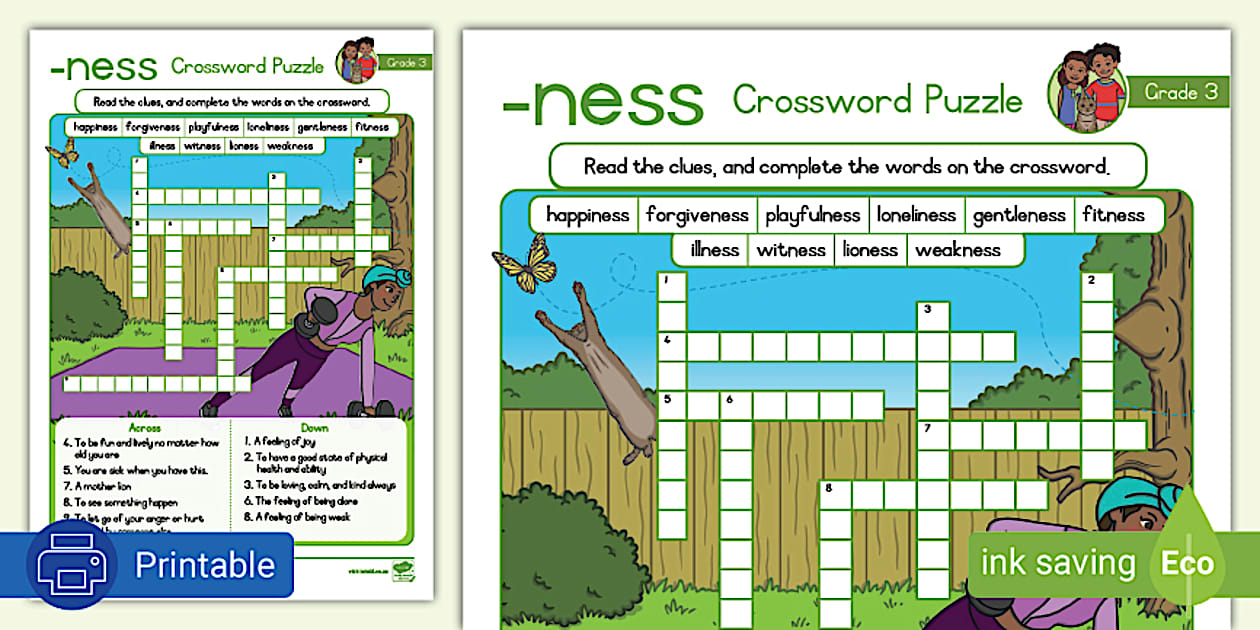 Grade 3 Phonics Crossword Puzzle Suffix ness (teacher made)