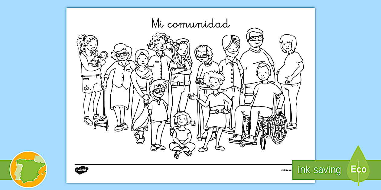 Hoja de colorear: Mi comunidad (teacher made) - Twinkl
