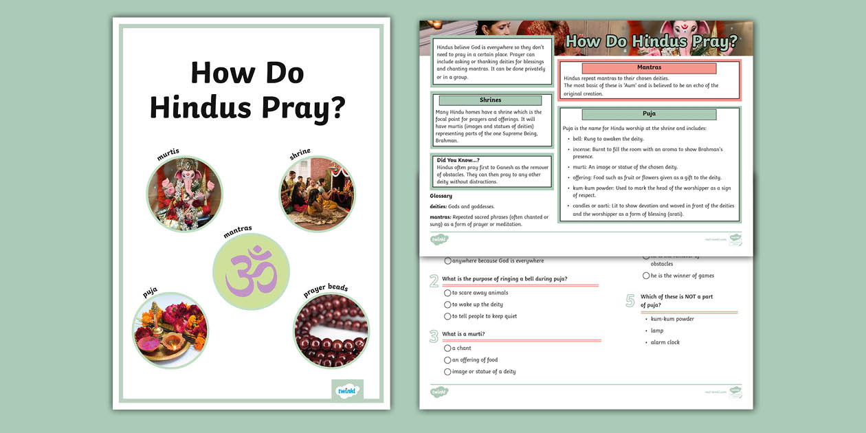 KS2 How Do Hindus Pray Fact File and Poster (teacher made) image.