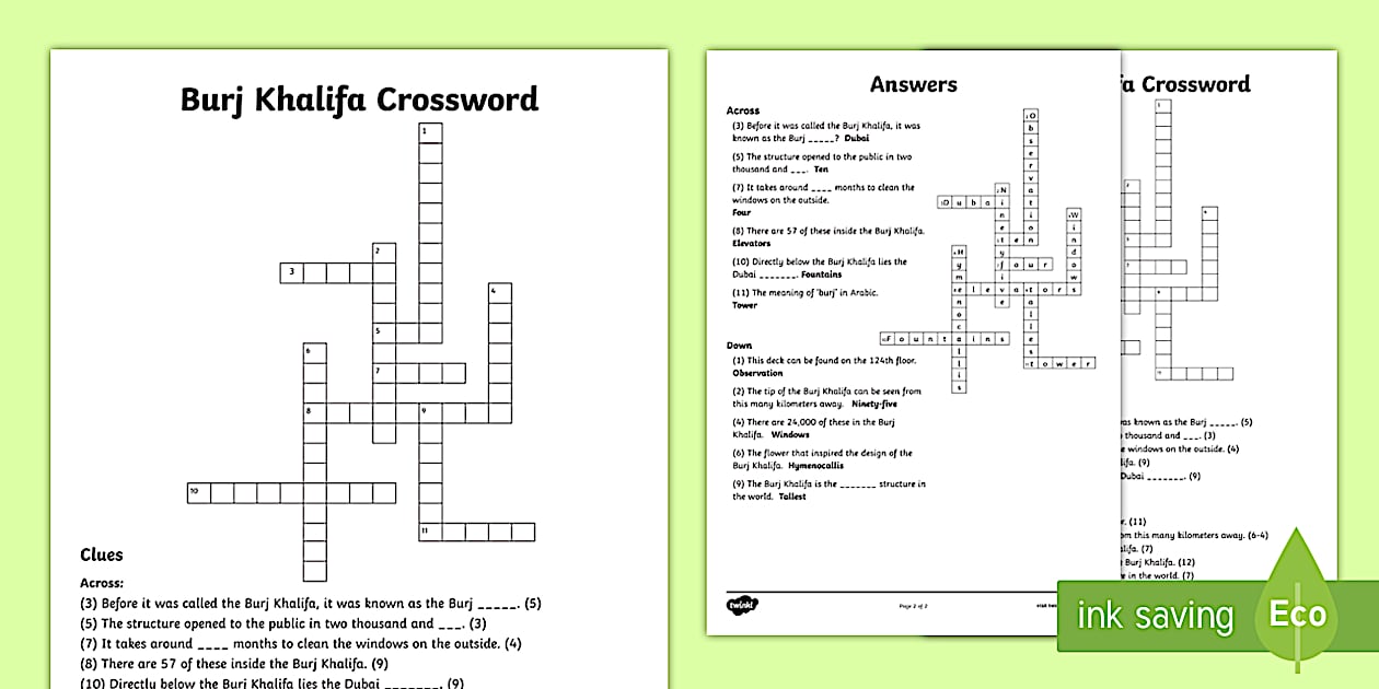 The Burj Khalifa Crossword (teacher made) Twinkl