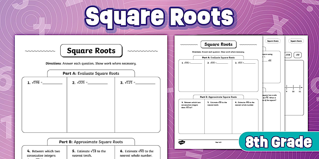 Math Basic Skills Square Roots Practice Worksheet