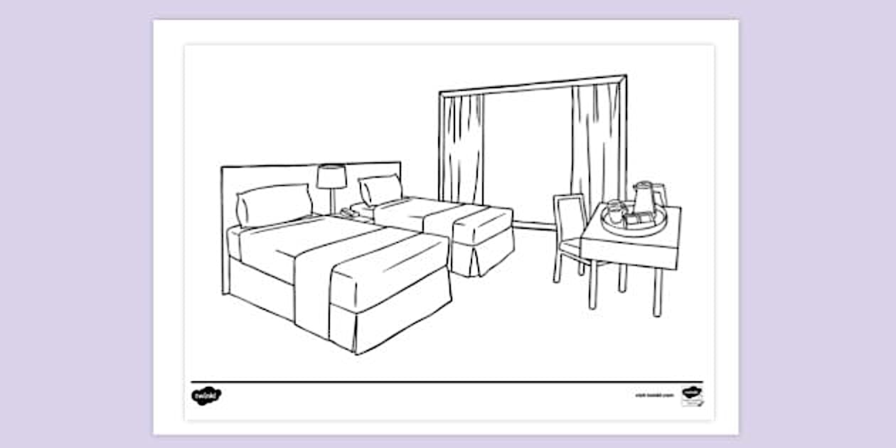 Hotel Room Colouring Sheet | Colouring Sheets | Twinkl