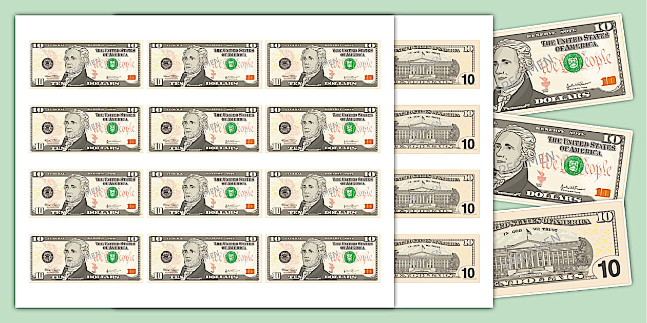 10 Dollar Bill Template | Math Resources | Twinkl USA