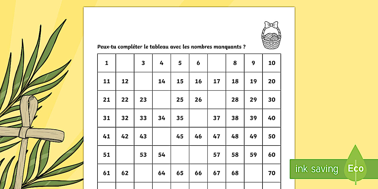 Tableau des nombres jusqu'à 100 : Pâques (teacher made)