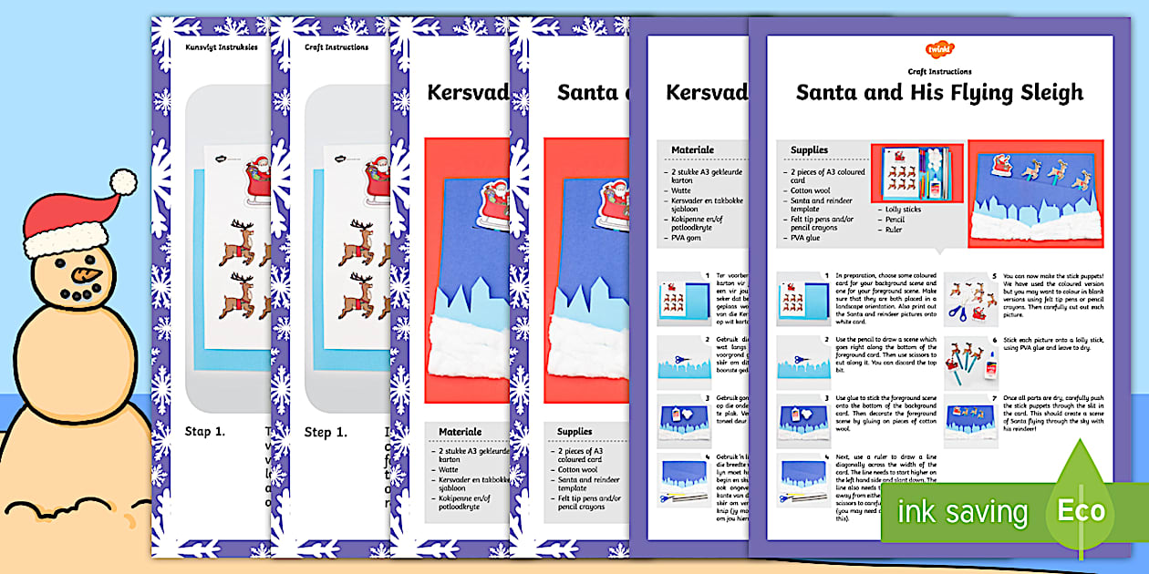 Santa And His Flying Sleigh Craft Instructions English/Afrikaans