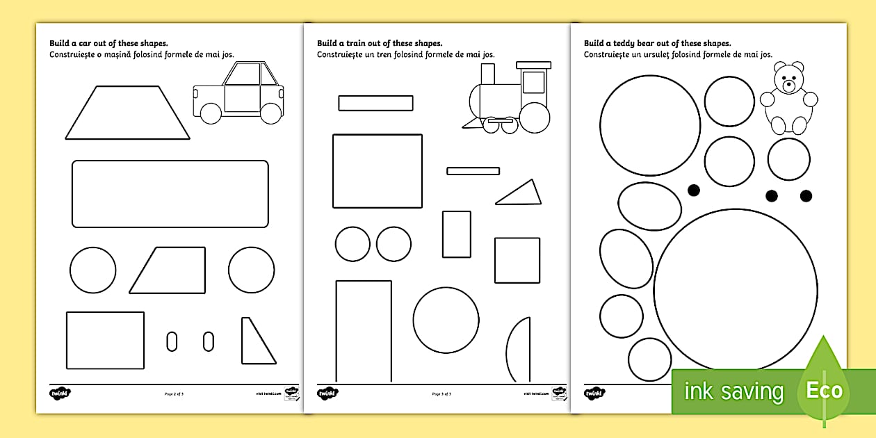 Shape Building Worksheet / Worksheet English/Romanian