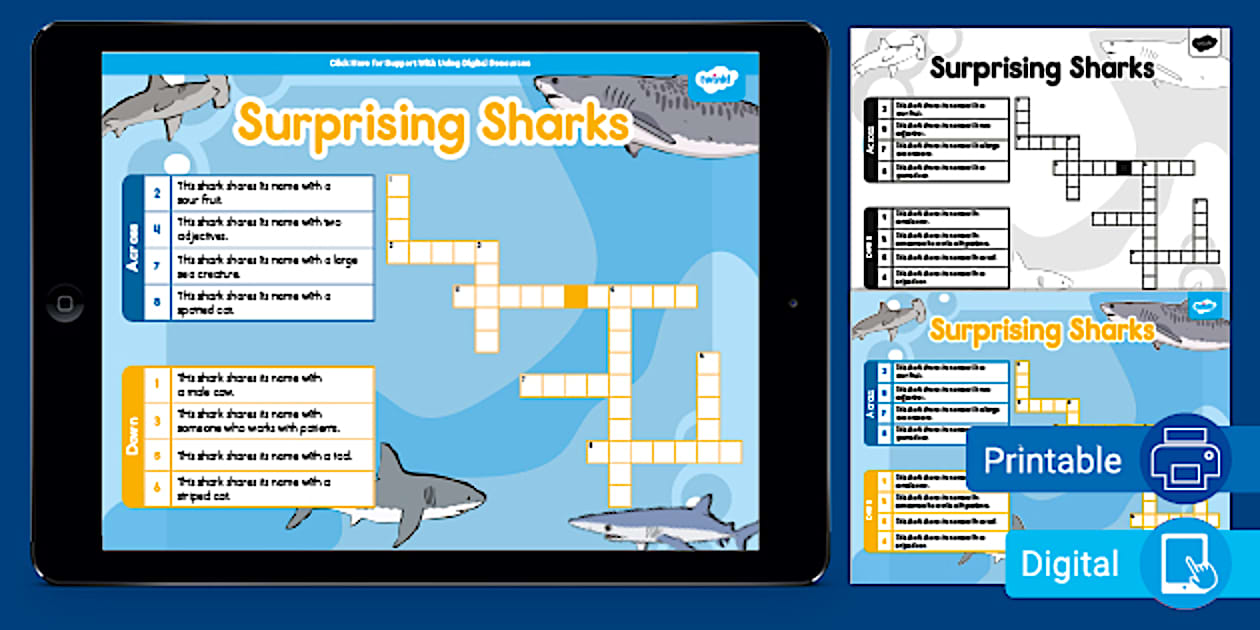 Surprising Sharks Crossword Puzzle Twinkl USA Twinkl
