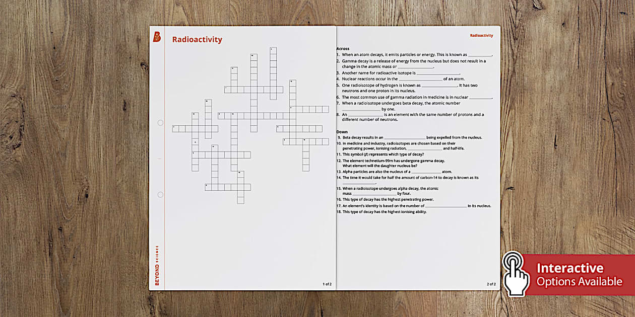Radioactivity Crossword (teacher made) Twinkl