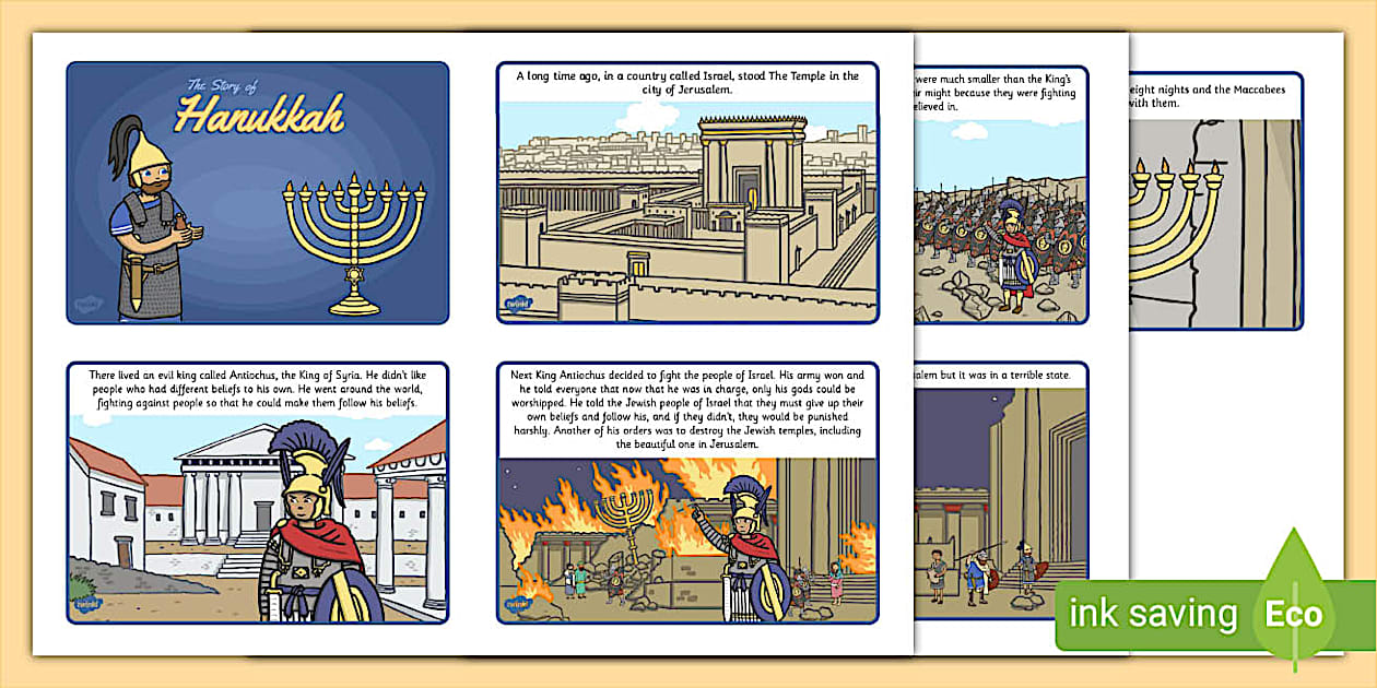 Editable KS1 Hanukkah Story Sequencing Cards Twinkl