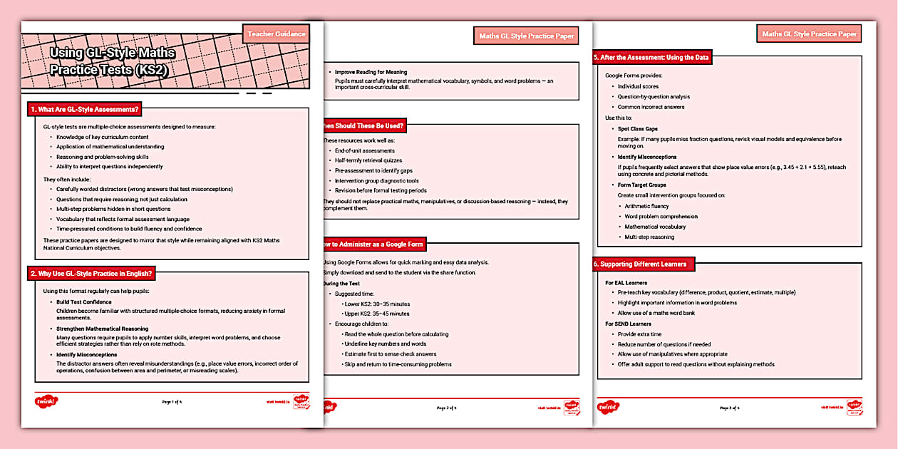 Maths Learning Style Teacher Guidance - Maths GL Style Practice Paper