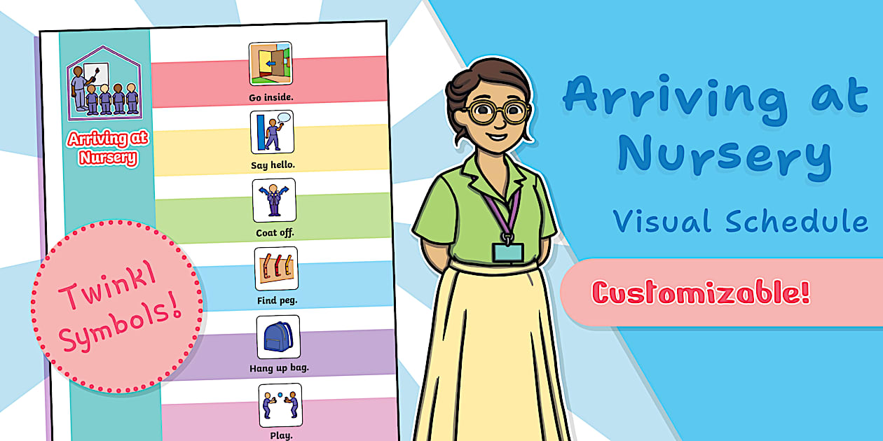 Visual Routine Nrseryu Twinkl Symbols: Arriving at Nursery Visual Schedule