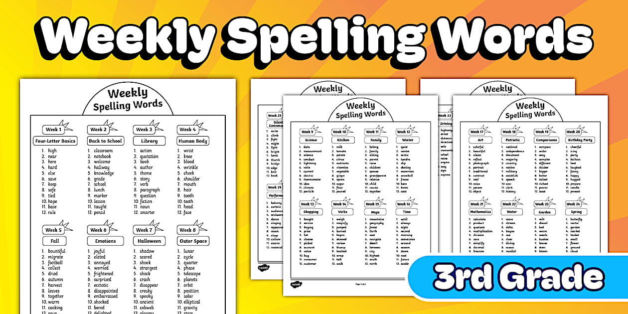 Third Grade Weekly Spelling Word Lists
