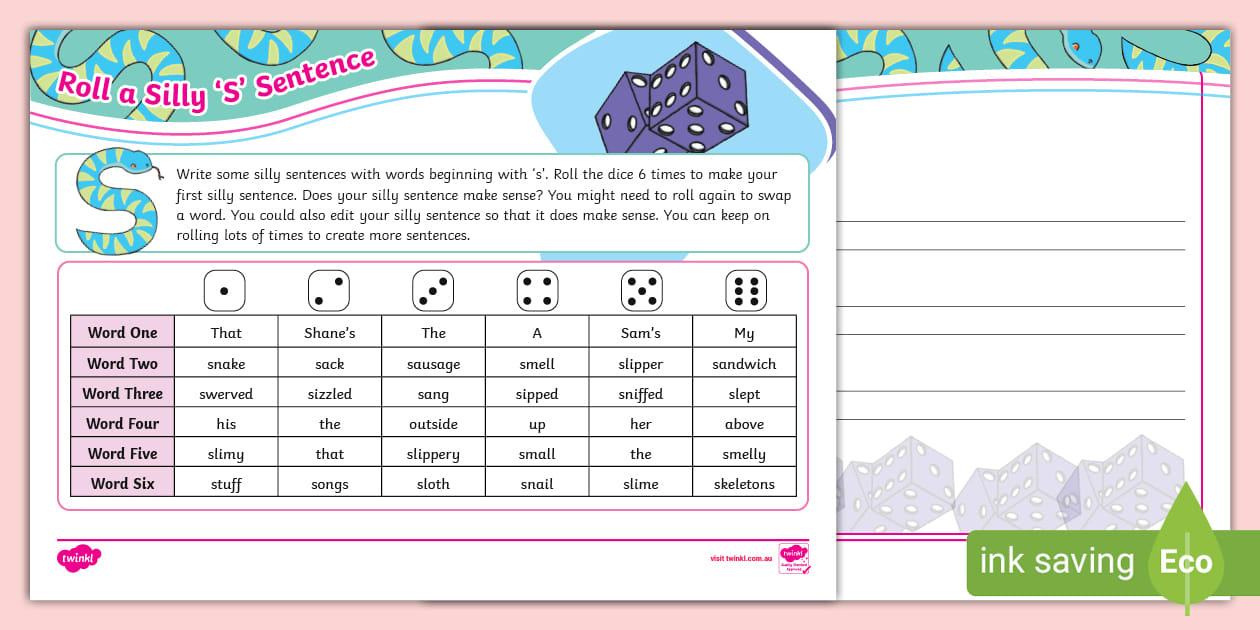 Roll a Silly #39 s #39 Sentence (teacher made) Twinkl