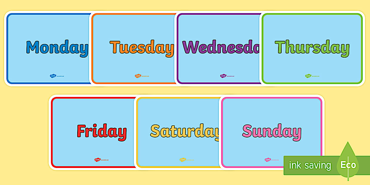 Word Week In Cursive Cursive Days of the Week Display Poster Pack (teacher made)